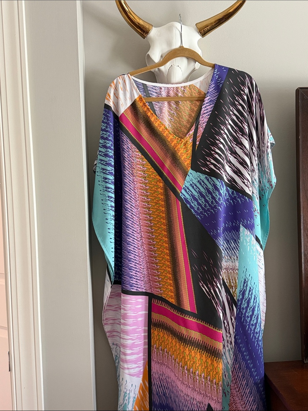 Multicolor Abstract Pattern Kaftan OS